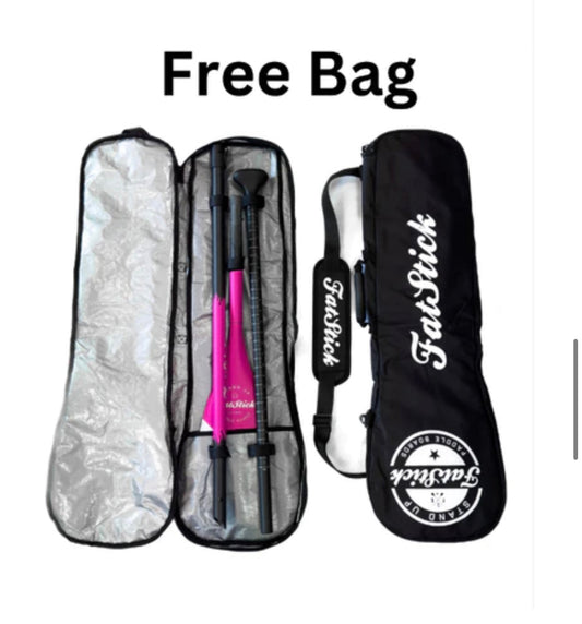 Black padded carry bag for the 3 piece carbon paddle board paddle, with the paddle disassembled inside.