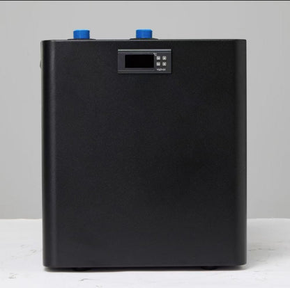 Front view of the black home chiller unit with a digital display showing temperature controls