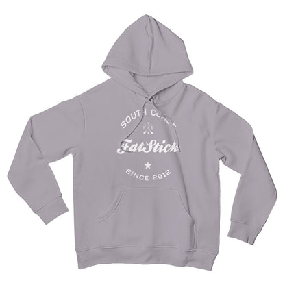 Grey FatStick South Coast Lifestyle Hoodie, front view, isolated on white background, highlighting the distinct logo and relaxed fit