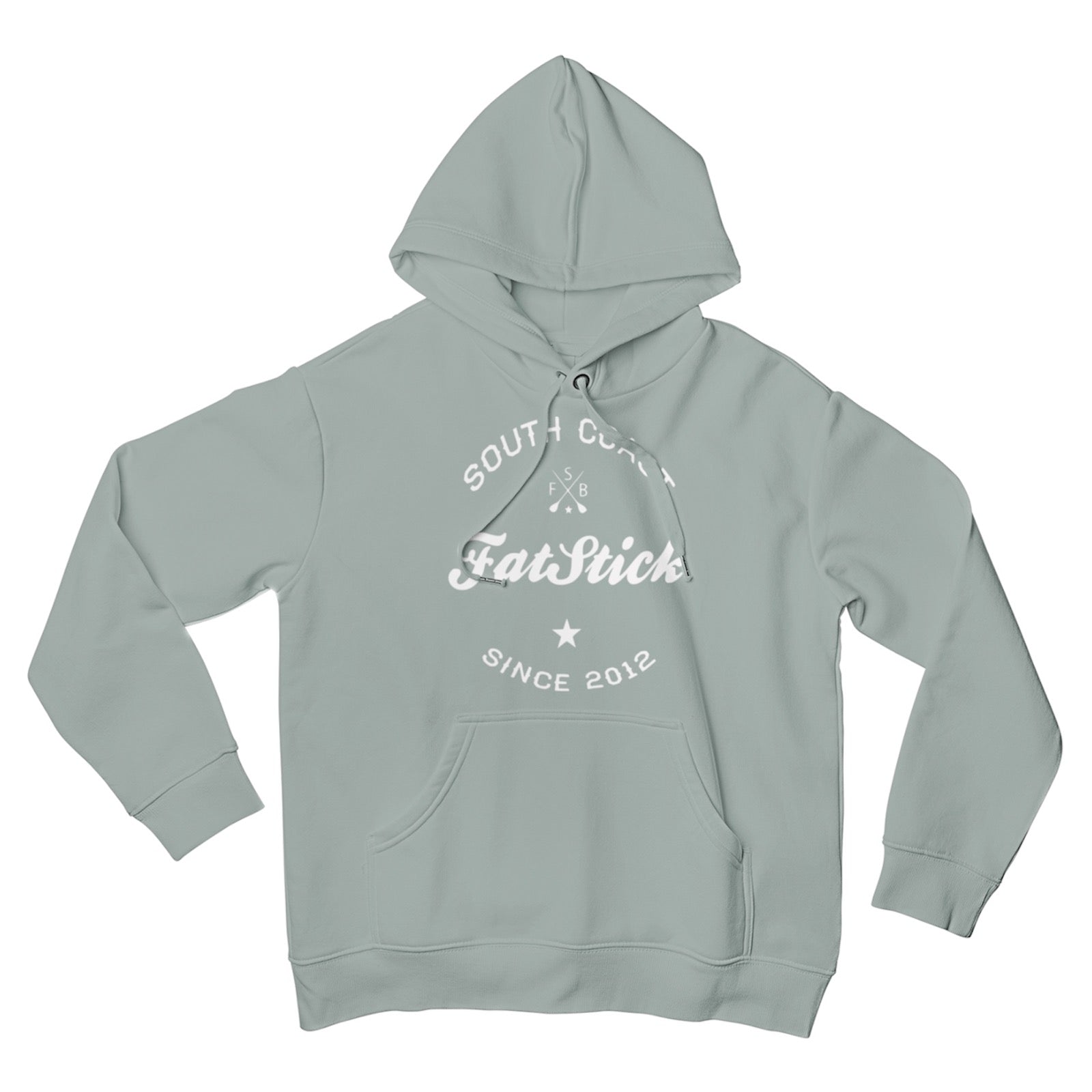 Light blue FatStick South Coast Lifestyle Hoodie, front view, isolated on white background, ideal for comfort and casual wear