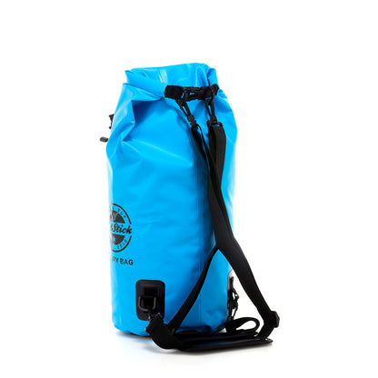 Rear view of blue 20Ltr FatStick Dry Bag & Backpack, showcasing the black adjustable shoulder straps and D-rings.