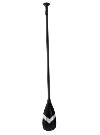 Full view of the black FatStick full carbon 2 piece paddle board on a white background.