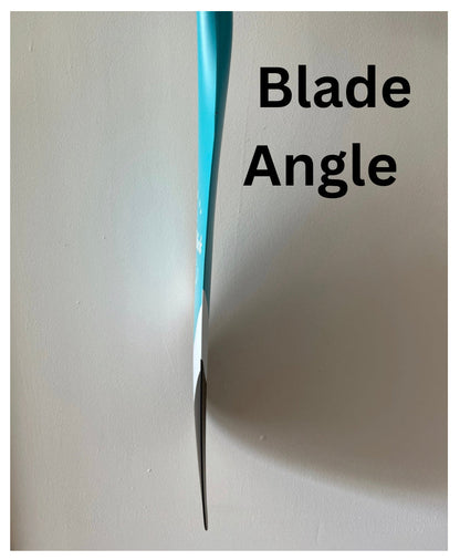 Side profile of the paddle board paddle blade, demonstrating the blade angle.