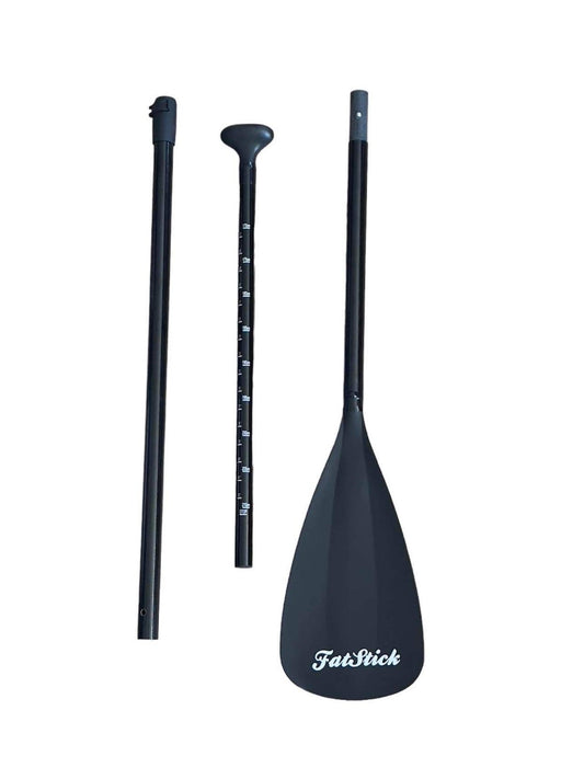 Three separate pieces of the Fatstick No Frills 3 piece sup paddle against a white background