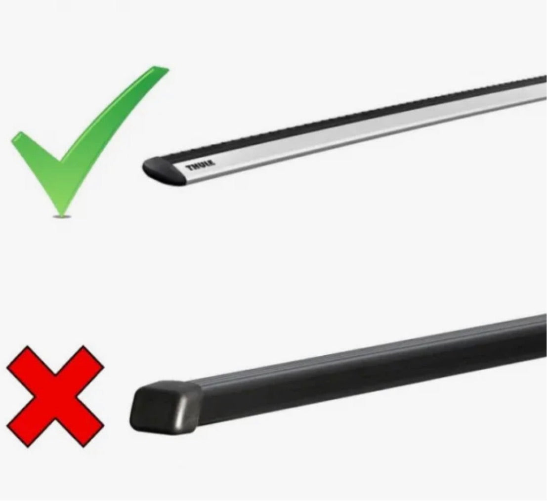 Diagram showing compatibility, FatStick Long Aero Roof Rack Bar Pads fit aero roof bars not square bars